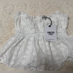 Princess Polly Cream Smocked Ruffled Blouse